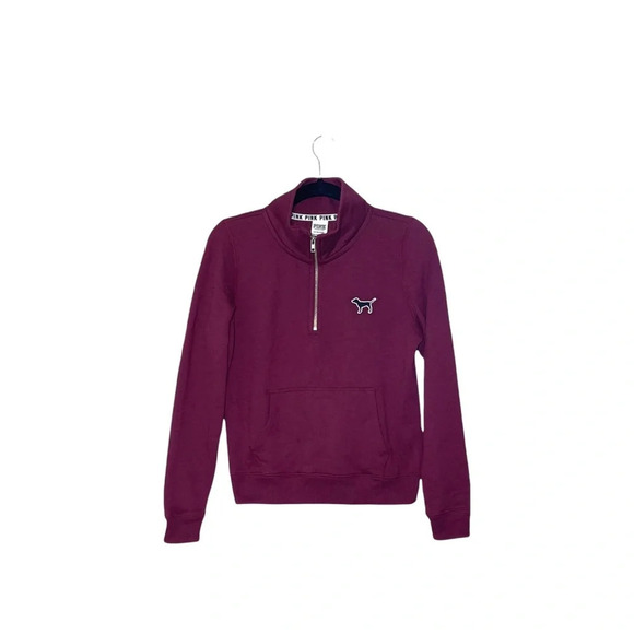 PINK Victoria’s Secret Campus Maroon Icon Quarter Zip Sweatshirt Small Women’s - Picture 1 of 13